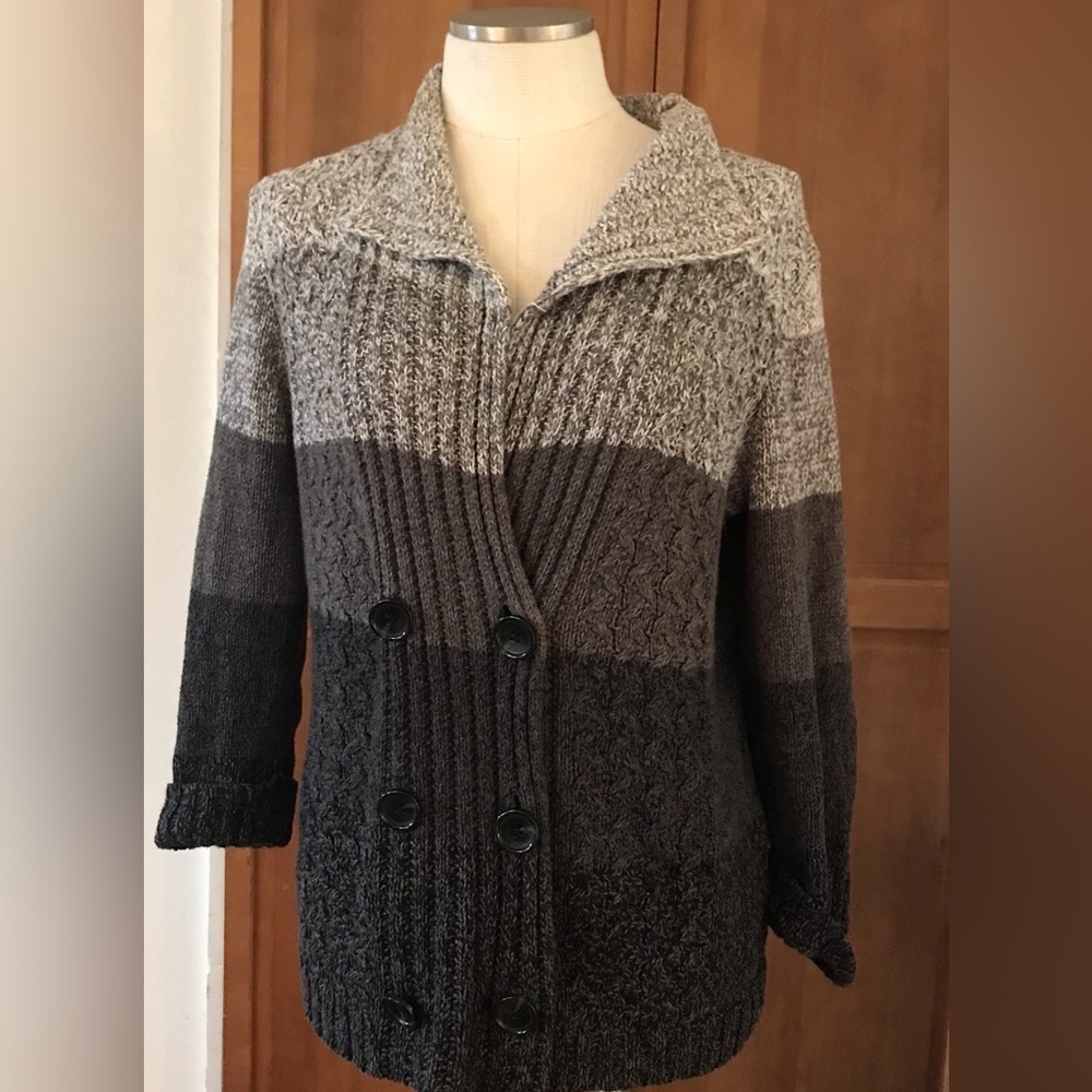 Jones New York Hombre Style Dble Breasted Mixed Knit Style Cardigan Sweater Sz L